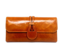 Load image into Gallery viewer, genuine leather oil wax multi folder solid wallet long purse for women