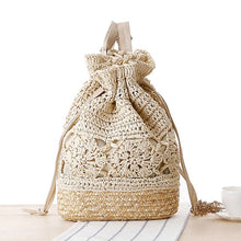 Load image into Gallery viewer, SUDS Summer Drawstring Lace Crochet Straw Beach Bags
