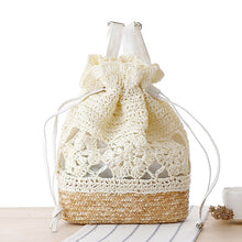 Load image into Gallery viewer, SUDS Summer Drawstring Lace Crochet Straw Beach Bags