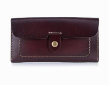 Load image into Gallery viewer, Cow leather women solid fashion long purse handmade hasp wallet
