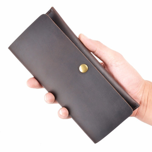 Genuine Leather Long Wallet Men Muliti-card Holder Bifold